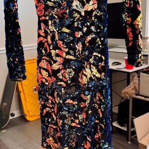 Iridescent Sequin Long Sleeve Dress - Multicolor